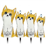 Golf Club Cover Cute Crooked Cat Golf Wood Cover PU Leather Waterproof Soft Comfortable for Driver Fairway Hybrid Wood Covers