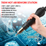 Brushless Hot Air Rework Station LED Digital 100℃-480℃ (212℉-896℉) Adjustable Air Flow 700W Portable Electric Desoldering Gun