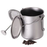 Lixada 750ml Titanium Coffee Cup Mug French Press Pot Coffee Maker with Lid Outdoor Camping Cooking Pot for Picnic Backpacking