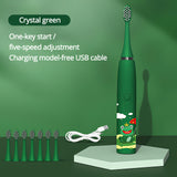 Children Electric Toothbrush Kids 5 To 12 Years Old Cleaning Care Oral Bacteria 6 Replacement Brush Heads USB Charging
