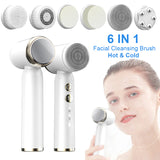 NEW Electric Wireless Hot Cool Facial Cleansing Brush Massager Face Wash Cleaning 6 in 1 Ultrasonic Face Makeup Cleansing Brush