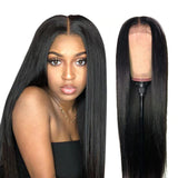 Front Lace Wig Ladies Long Straight Hair Black Middle Split Full Top Chemical Fiber Headgear