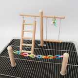 Parrot Playground Bird Wooden Standing Ladder Swing Cage Toys (Self-Assembly, Pendants Random Color)