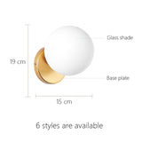 Nordic Led Wall Moon Lamp Iron Modern Decorative Stairs Led Light Home Bedside Round Glass Wall Lights Wood Applique Murale E27