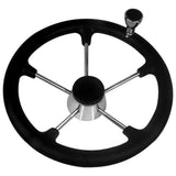 Marine 13 1/2" Steering Wheel 5 Spoke Cap, Marine Black Steering Wheel 25 Degree Dish