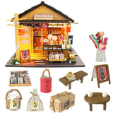 Japanese Style Grocery Store 3D Wooden Dollhouse Miniaturas with Furnitures DIY doll house kit toy for Children Brithday gift