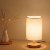 Round Bedside Table Lamp Nightstand Lamp with Fabric Shade and Solid Wood for Bedroom, Living Room Modern Office