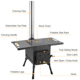 Portable Foldable Wood Burning Stove Heavy Duty Removable Camp Tent Stove with Chimney Pipe for Tent Shelter Heating Cooking