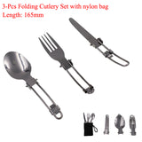 Long cookware backpack Spork fork stainless steel fold knife utensil spoon  set combo Picnic camp cutlery tableware flatware