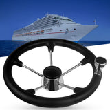 Marine 13 1/2" Steering Wheel 5 Spoke Cap, Marine Black Steering Wheel 25 Degree Dish