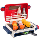 Kitchen Pretend Toys Kitchen Play Toys BBQ Grill Simulation Spray Cooking Oven with Food Accessories Gift for Kids Girls Boys