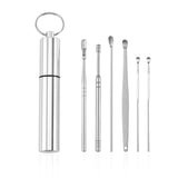 6 Pcs/Set Stainless Steel Spiral Ear Pick Spoon Ear Wax Removal Cleaner Multifunction Portable Ear Pick Ear Care Beauty Tools