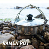 401 Stainless Steel Picnic Cookware Hanging Cooking Pot Outdoor Camp Camping Cookware Portable Hiking Picnic Accessories