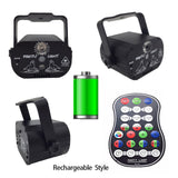 RGB Mini DJ Disco Light Laser Projector Lamp USB Rechargeable Sound Strobe Stage Effect Wedding Holiday Party Show Lighting