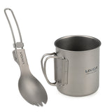 Lixada Cookware Set 300ml/350ml/420ml/550ml/650ml/750ml Ultralight Titanium Cup with Folding Dinner Spork Tableware for Outdoor