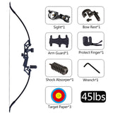 Archery 45/50lbs Recurve Traditional Hunting 12pcs Mixed Carbon Arrow Metal Handle Bow Practise Tool Jungle Fishing Shooting Bow