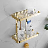 Brass Gold Bathroom Shelf Shower Shampoo Soap Cosmetic Kitchen Rectangle Nail PunchedCorner Holder 1-2 Tier Bath Accessories