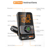 Bluetooth 5.0 FM Transmitter 1.4 Inch Display Radio Adapter Handsfree Car Kit 18W QC3.0 USB Fast Charger With Fatigue Alarm