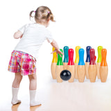 13Pcs Wooden Color Bowling Set 10 Pins 3 Ball Bowling Game For Kids Indoor Family Sports Educational Toy