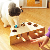 For Cat Indoor Solid Wooden Cat Hunt Catch Mouse Toys Interactive Seat Scratch