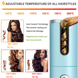 Cordless Hair Curler Automatic Rotating Curling Iron Portable Wireless Rechargeable Curling Wand LCD Display Ceramic Hair Curler