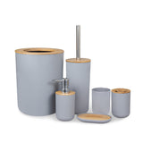 NEW Bathroom Accessories Set 6 Pieces Bamboo Room Set Toothbrush Holder Soap Dispenser Toilet Brush Trash Can Bathroom