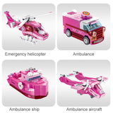 503Pcs 4 IN 1Rescue Police Deformation Robot Mech Building Blocks City Ambulance Emergency Aircraft Bricks Toys Gifts Children