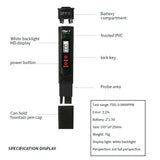 Water Quality Test Pen TDS Tester Water Quality Meter Backlight TDS Pen 0-9999PPM with Crystal Box