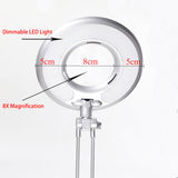 LED 8X Magnifier Lamp, Swivel Arm Clip-on Table desk Light  repair cosmetology Clamp Beauty Skincare Manicure Glass Lens Tattoo