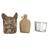 3 piece Army Military Camping Sport Water Bottle Canteen with Cup, Cover 34o