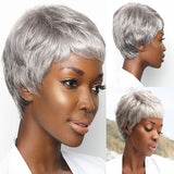 Chemical fiber wig women's short hair silver gray chemical fiber headgear pixie wig