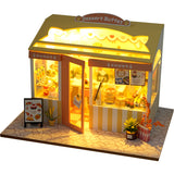DIY Dollhouse Wooden Doll House  Assembled Sushi Dessert Shop Miniature Doll House Furniture Kit Casa Led Toys for Birthday Gift