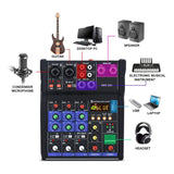 Stereo Audio Mixer Build-in UHF Wireless Mics 4 Channels Mixing Console With Bluetooth USB Effect For DJ Karaoke PC Guitar