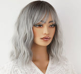 Bob wig short curly hair gradient silver gray chemical fiber wig headgear wigs