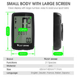 1Set Pvc WEST BIKING 5 Language 21 Functions Waterproof Wireless Bike Bicycle Computer Stopwatch LCD Display Cycling Accessories