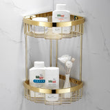 Brass Gold Bathroom Shelf Shower Shampoo Soap Cosmetic Kitchen Rectangle Nail PunchedCorner Holder 1-2 Tier Bath Accessories