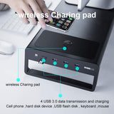 USB3.0 Wireless Charging Monitor Holder Riser Support Data Transfer and Charging Steel Desktop Organizer Lapdesk Monitor Stand
