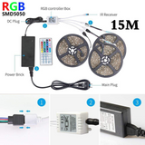RGB LED Strip Light 5M 10M 15M 30Leds/m SMD5050 DC 12V Tape Ribbon Diode Flexible Waterproof 44keys Controller Adapter Set