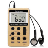 V112 Mini Handheld Radio Portable FM AM 2 Band Digital Pocket Radio Receiver Earphone Speaker For Walkman Go Hiking
