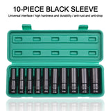 1/2Inch Drive Hex Impact Electric Wrench Socket Set Metric Sizes 10PCS 10-24mm Carbon Steel Deep Socket with Hard Storage Box