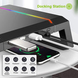 Monitor Stand Riser Foldable, RGB Computer Monitor Riser with 4Pcs USB Port, Foldable Monitor Stand with Drawer Storage