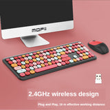 Kawaii Wireless Keyboard and Optical Mouse Combo Silent 2.4GHz Wireless with Colorful Cute 110 Keys Full-Sized Keyboard for PC
