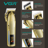 VGR All Metal Professional Hair Trimmer For Men USB Rechargeable Hair Clipper Cordless Barber Electric Hair Cuting Machine