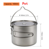 Lixada 1600ml Titanium Pot Ultralight Portable Hanging Pot with Lid and Foldable Handle Outdoor Camping Hiking Backpacking