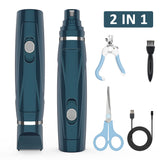 2 IN 1 Pets Grooming Kit USB Rechargeable Pet Dog Cat Paw Hair Clippers Trimmer Nail Grinder Foot Hair Cutting Machine Remover