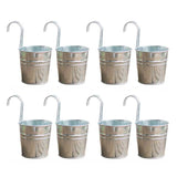 8pcs Silver Multipurpose Fence Balcony Indoor Outdoor Hanging Flower Pot Rustproof Home Decor Iron Bucket Planter With Hook