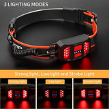 LED Headlight Wide Beam Headlight Bright COB LED Headlight with 3 Light Modes for Fishing Running and Camping