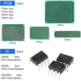 Mega Electronic Component Kit Assortment Capacitors Resistors LED Transistors Diodes 1n270 Germanium DC Jacks opamp PCB