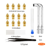0.4mm MK8 Brass/Stainless Steel Nozzle  + 10pcs Cleaning Needles + Pt. ESD-15 Tweezers + 2Pcs Wrench 3D Printer Parts