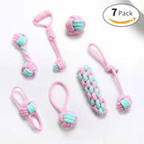 Rope Dog Toy,7 PCS Indestructible Dog Toys for Puppies &amp; Small Dogs,Chew Toys Teeth Training Interactive Toy Natural Cotton pink